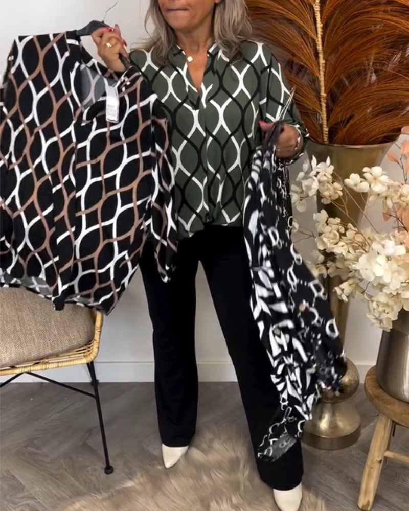 Janny™ | Avslappnad blus med lång ärm och elegant mönster