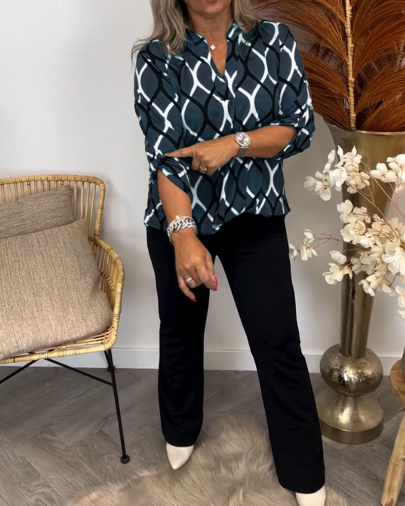 Janny™ | Avslappnad blus med lång ärm och elegant mönster