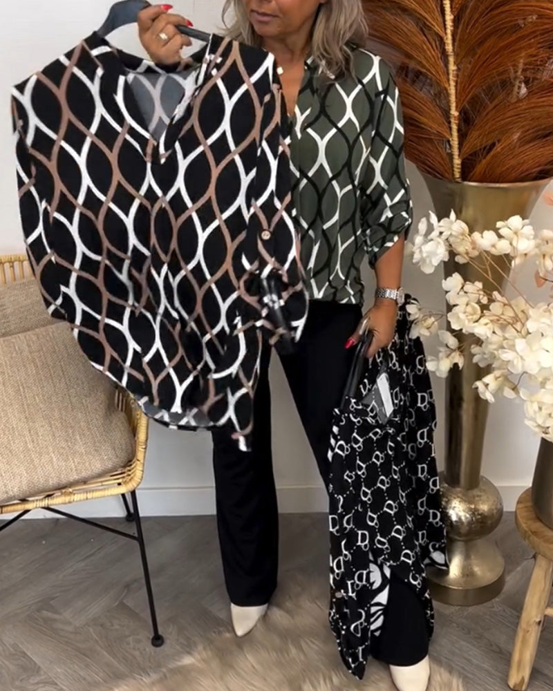 Janny™ | Avslappnad blus med lång ärm och elegant mönster
