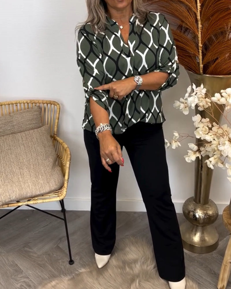 Janny™ | Avslappnad blus med lång ärm och elegant mönster