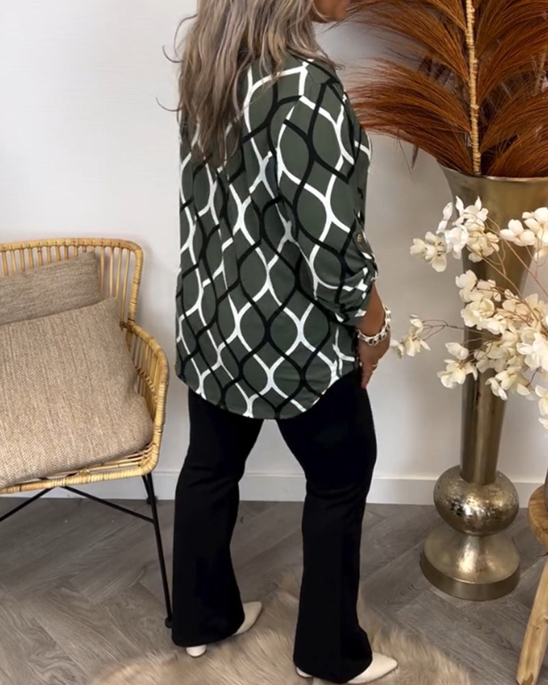 Janny™ | Avslappnad blus med lång ärm och elegant mönster