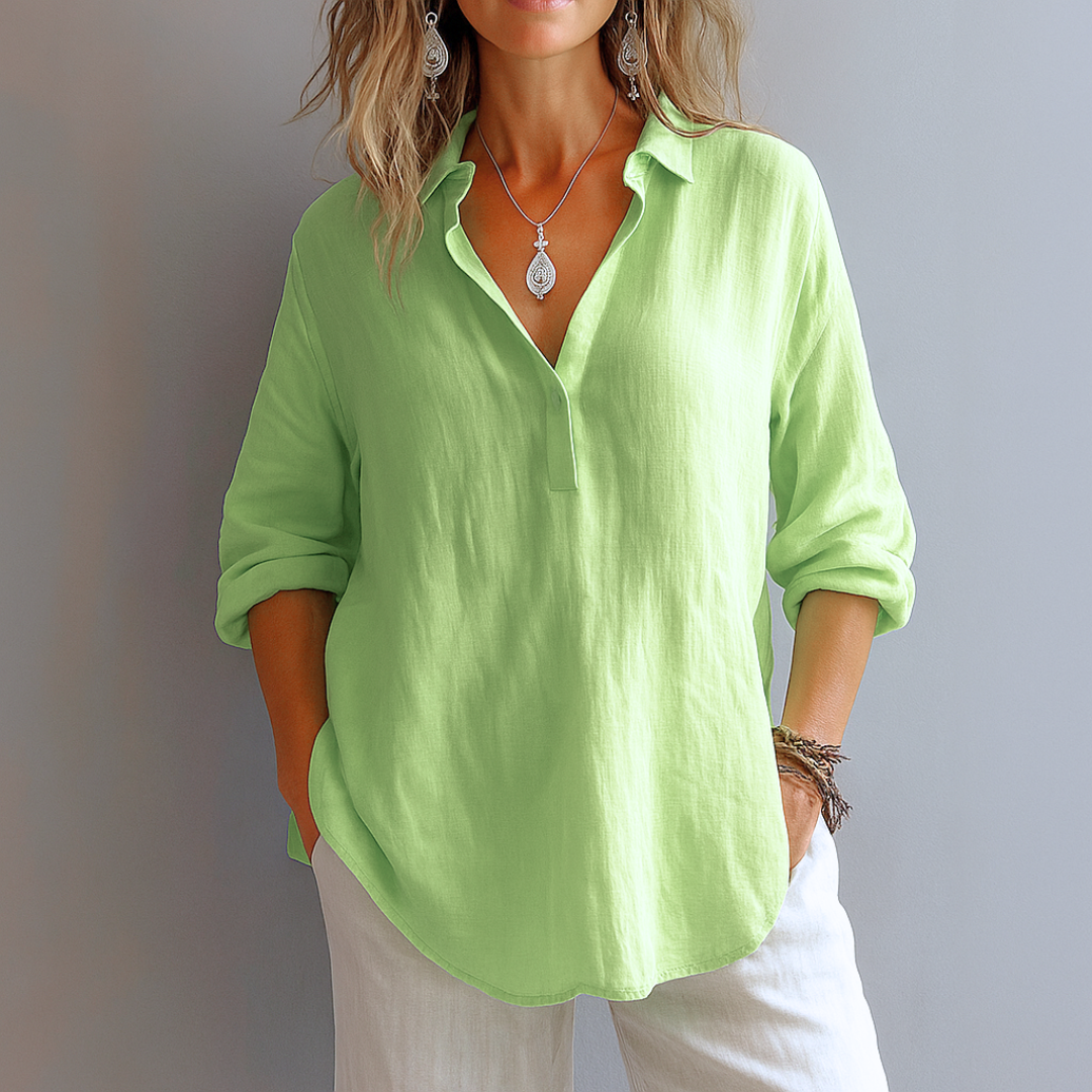 Marianne™ | Elegant linneblus med V-ringning