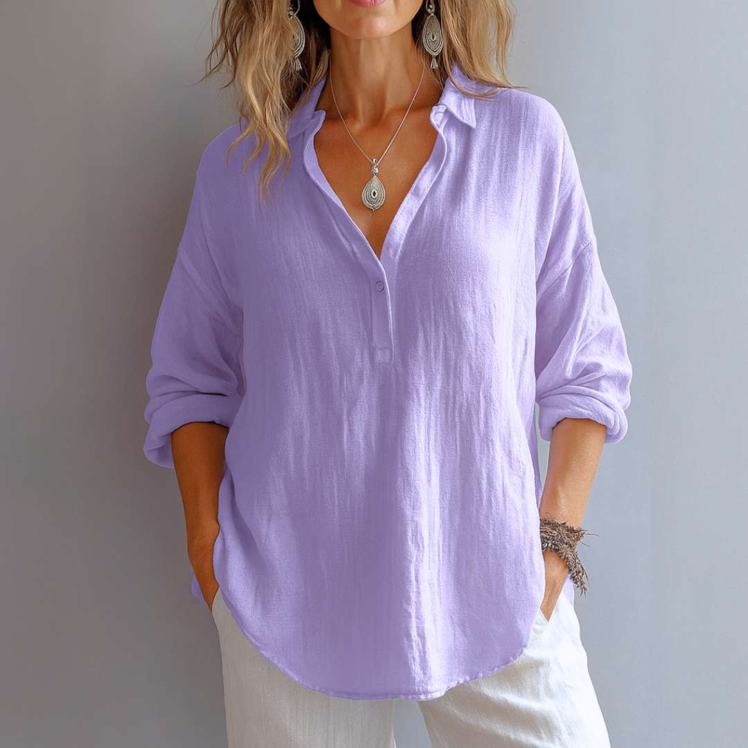 Marianne™ | Elegant linneblus med V-ringning
