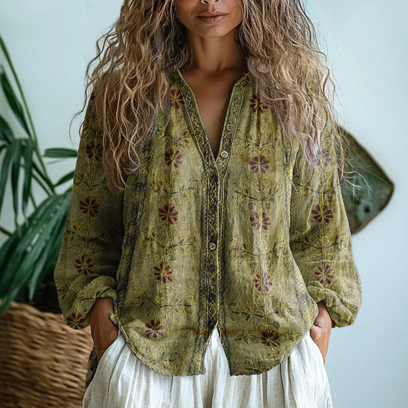 Ámbar™ - Vintageblus med bladmönster